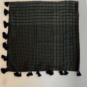 Mud Pie Gingham 100% Viscose  Square Scarf, Black & Olive
